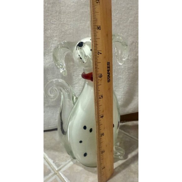 Handcrafted Glass Dalmatian Figurine With Red Bow Collar - Picture 2 of 10